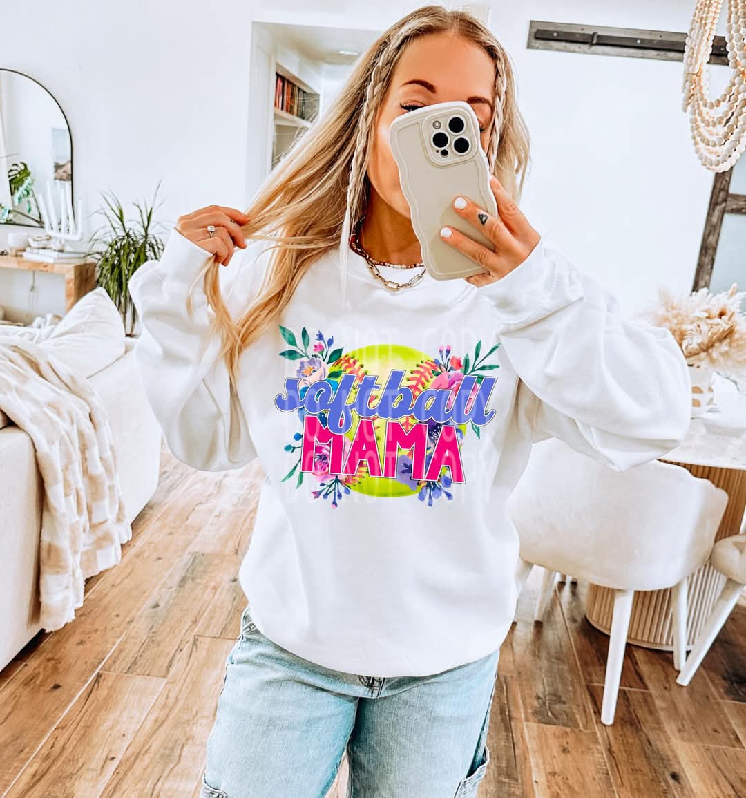 FLORAL SOFTBALL MAMA PNG DESIGN