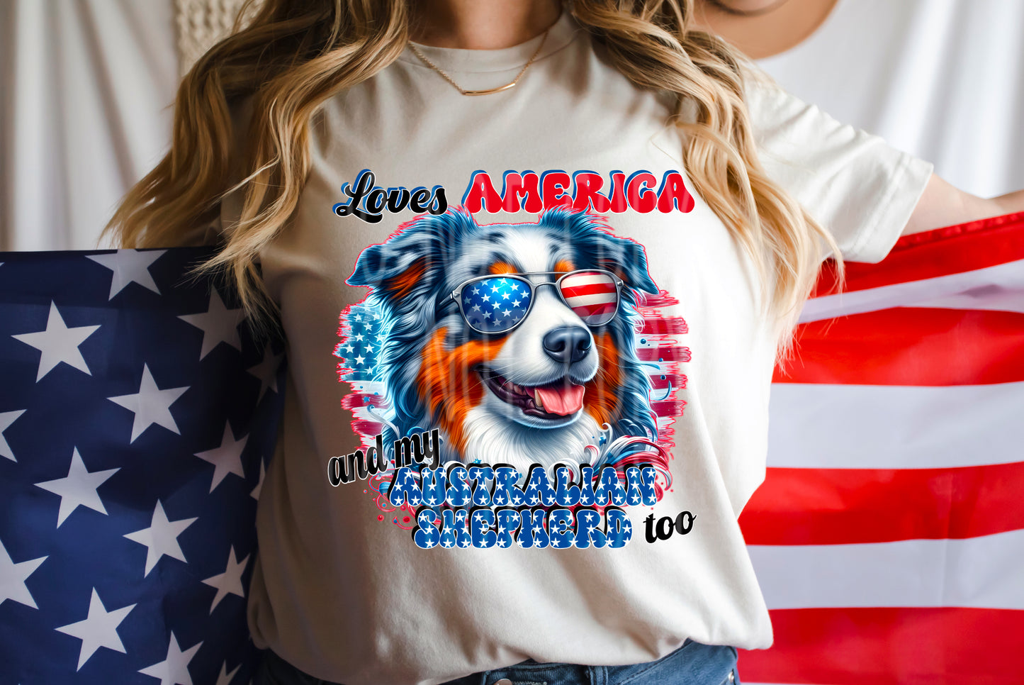 PATRIOTIC AUSTRALIAN SHEPHERD PNG DESIGN