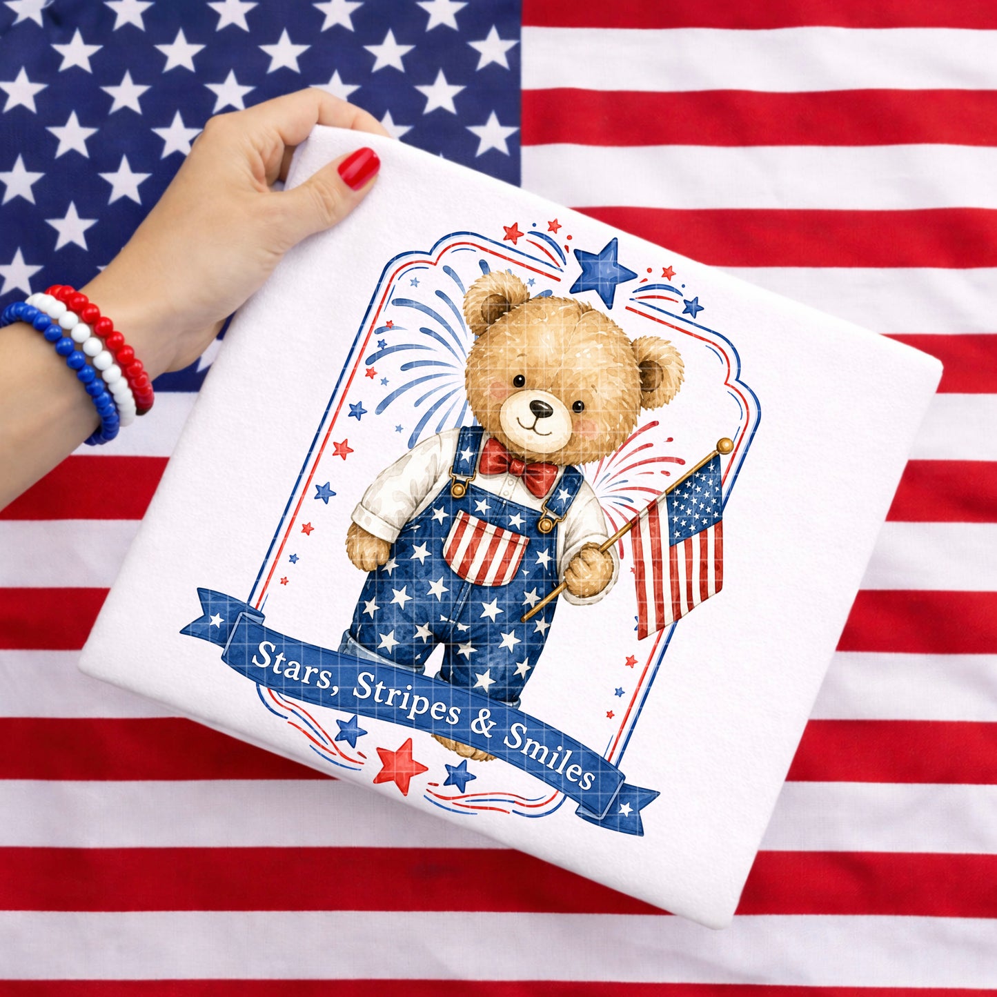 STARS STRIPES & SMILES BOY BEAR PNG DESIGN