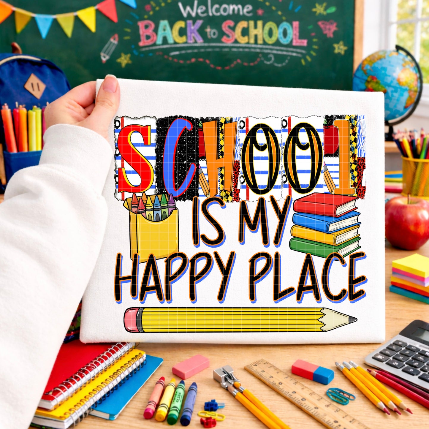 SCHOOL IS MY HAPPY PLACE PNG DESIGN