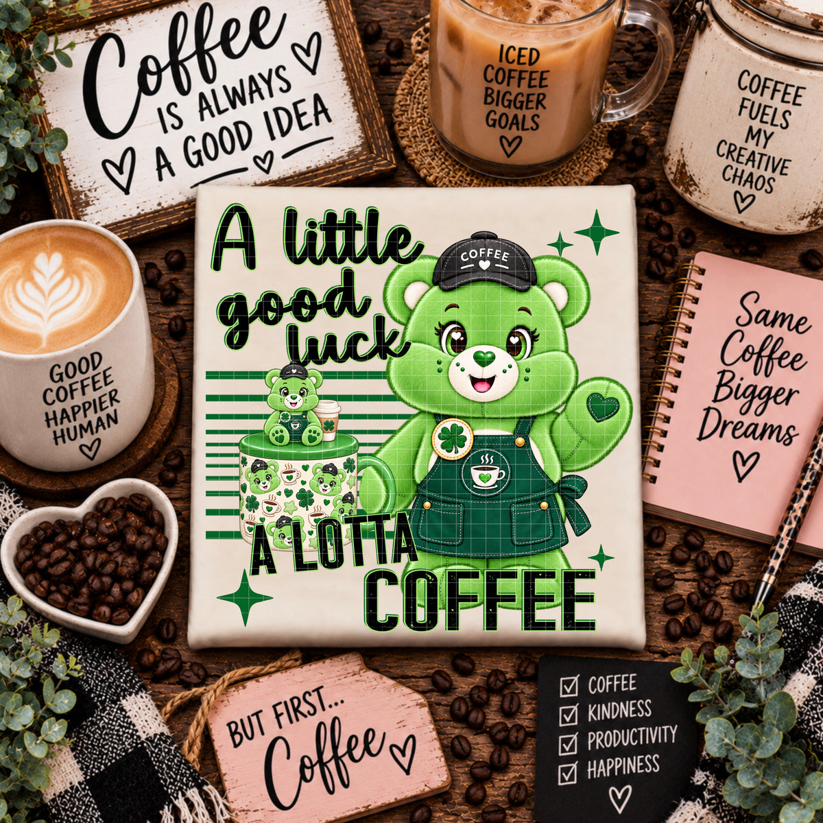 GREEN BEAR COFFEE PNG DESIGN