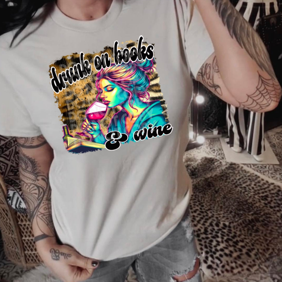 DRUNK ON BOOKS AND WINE PNG DESIGN