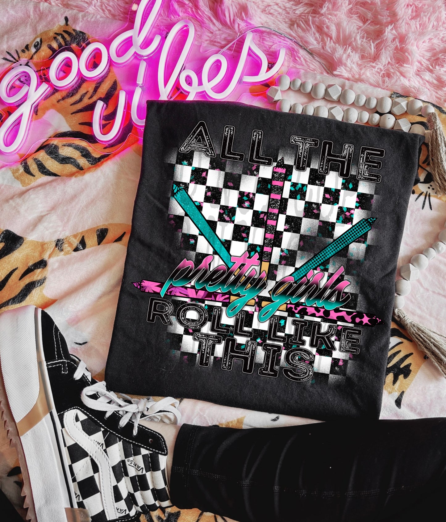 PRETTY GIRLS ROLL CHECKERED W/ SPLATTER PNG DESIGN