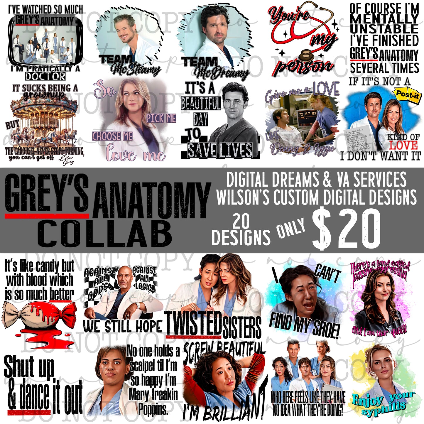 GREY'S ANATOMY COLLAB W/ WILSON'S CUSTOM DIGITAL DESIGNS