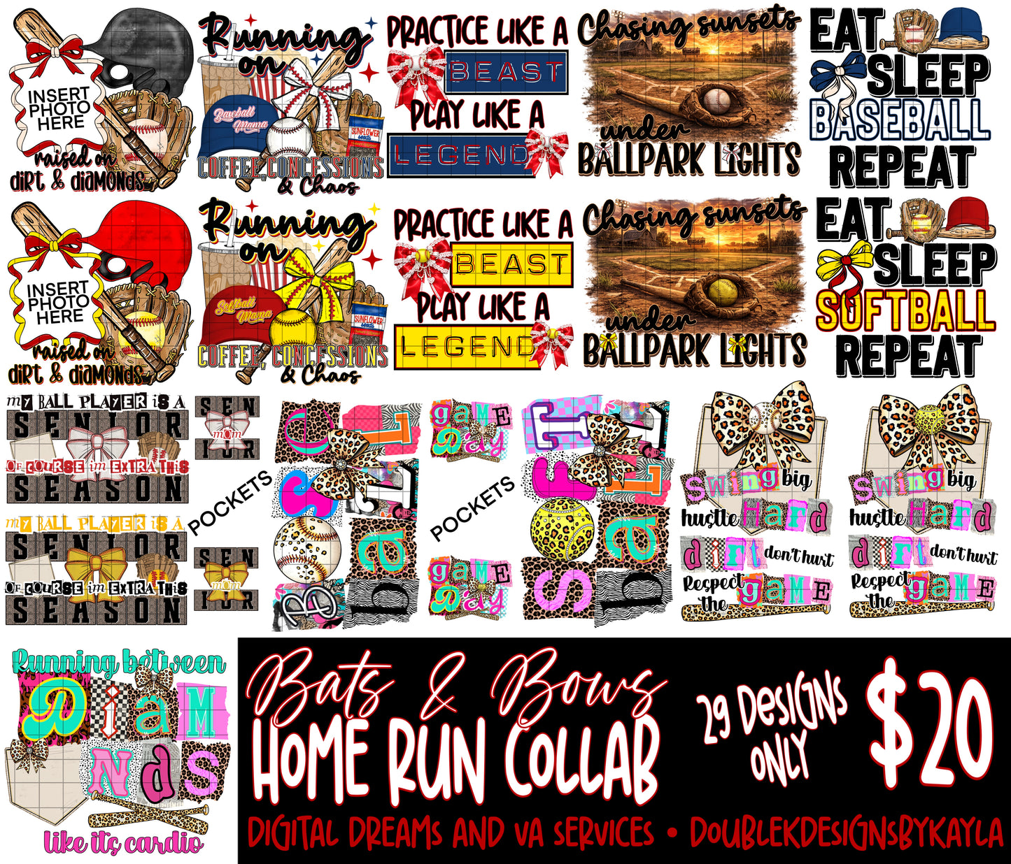 BATS AND BOWS HOME RUN COLLAB W/ DOUBLEKDESIGNSBYKAYLA