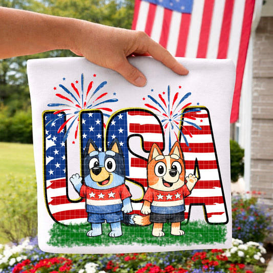 USA BLUE & ORANGE DOG PNG DESIGN