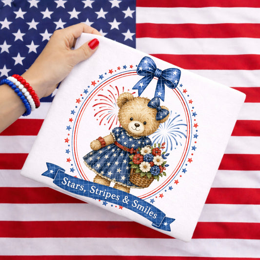 STARS STRIPES & SMILES GIRL BEAR PNG DESIGN