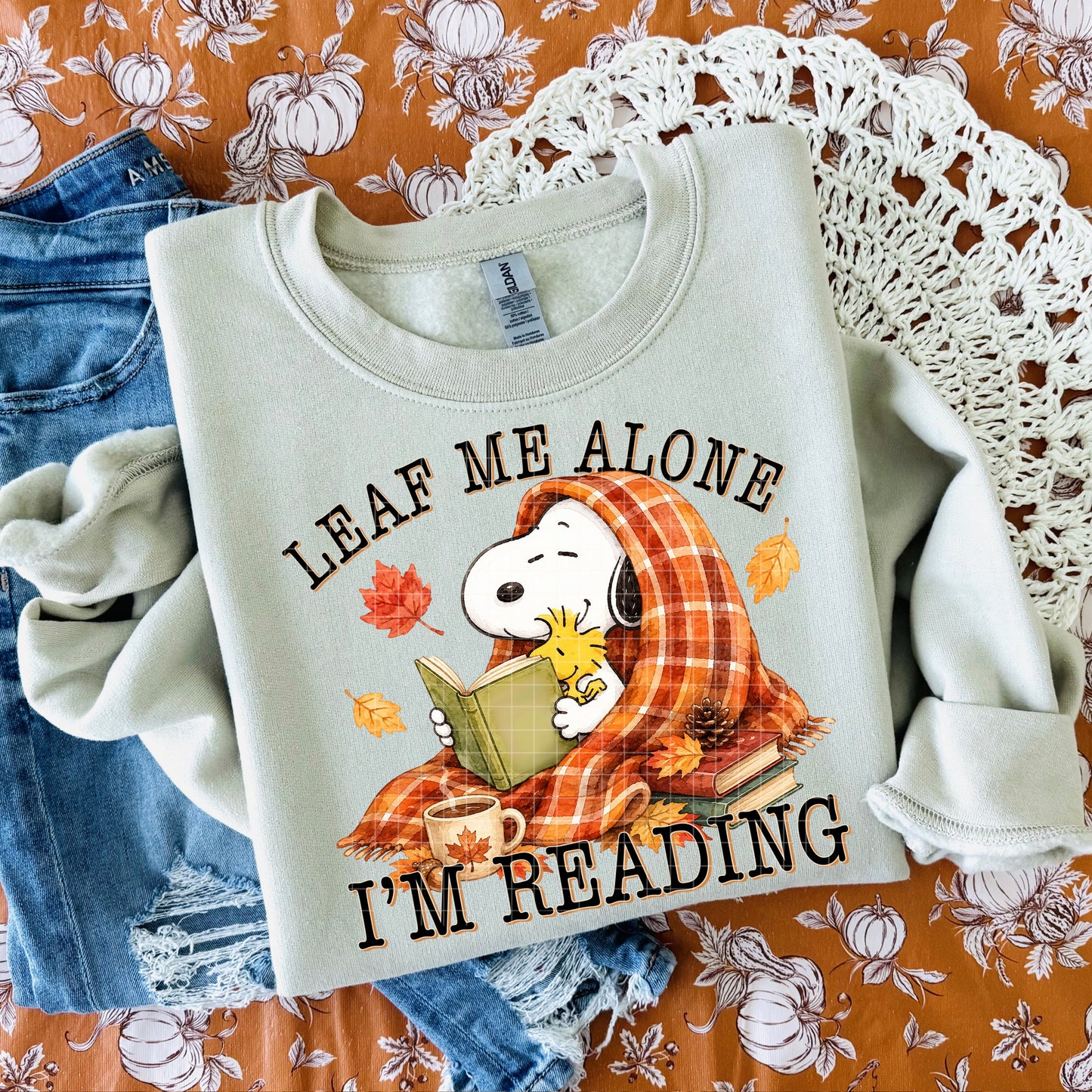 LEAF ME ALONE I'M READING PNG DESIGN