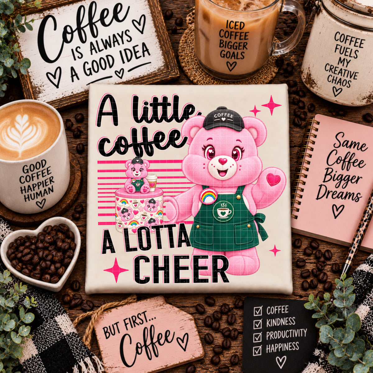 PINK BEAR COFFEE PNG DESIGN