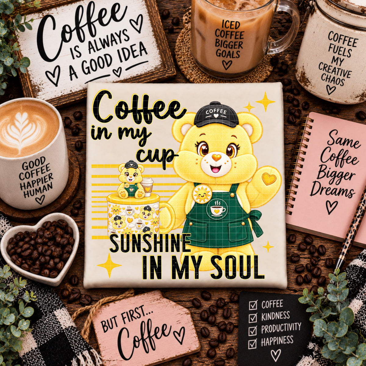 YELLOW BEAR COFFEE PNG DESIGN