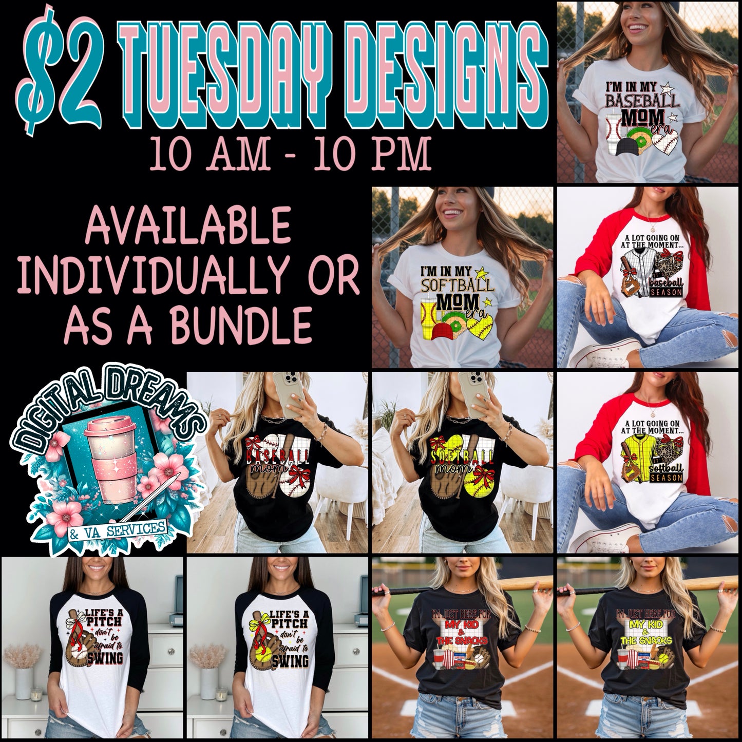 ⚾️🥎$2 DESIGN BUNDLE BASEBALL/SOFTBALL EDITION - 1/6
