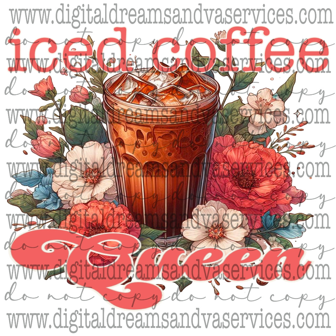 ICED COFFEE QUEEN PNG DESIGN