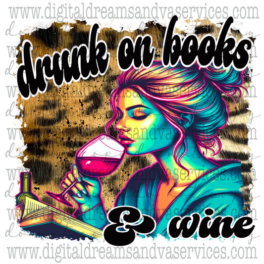 DRUNK ON BOOKS AND WINE PNG DESIGN