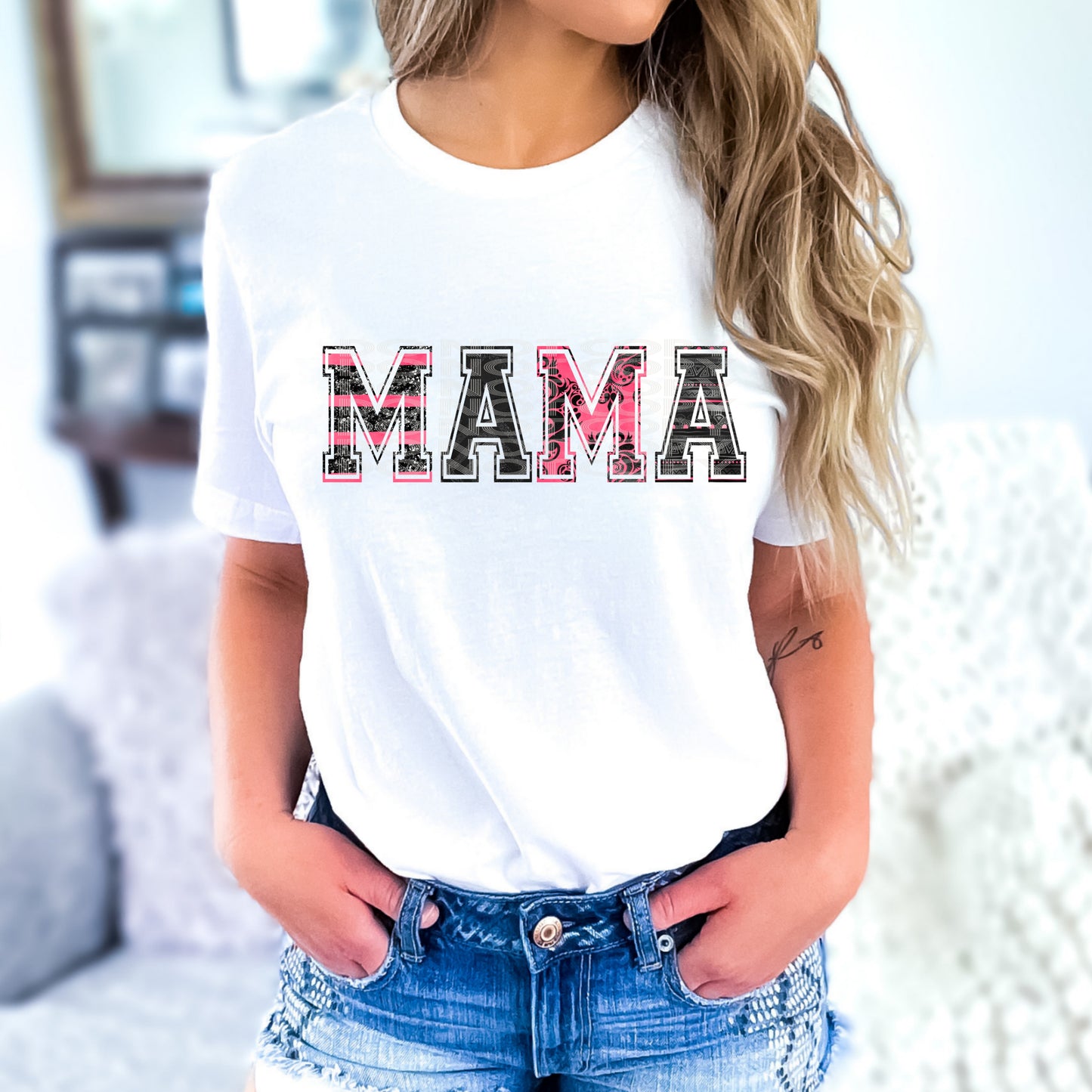 MAMA VARSITY BLACK AND PINK PNG DESIGN