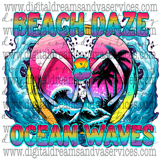 BEACH DAZE OCEAN WAVES PNG DESIGN