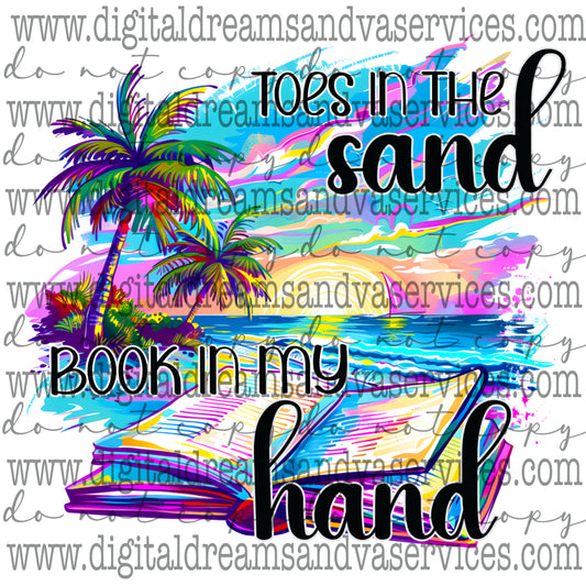 TOES IN THE SAND BOOK IN MY HAND PNG DESIGN
