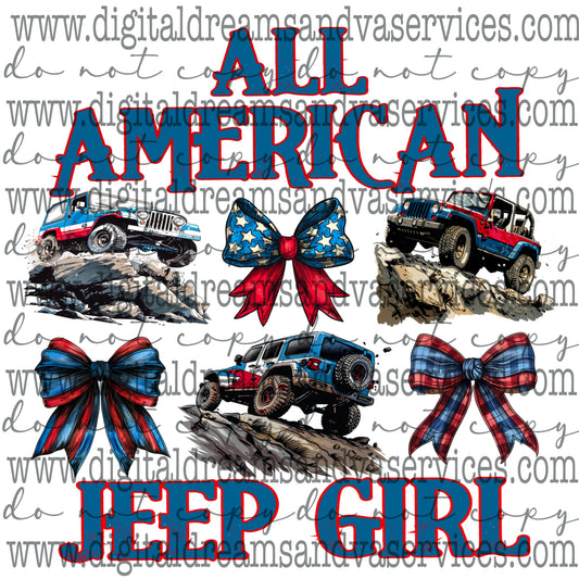 ALL AMERICAN JEEP GIRL PNG DESIGN