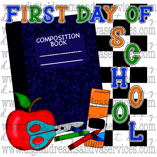 FIRST DAY OF SCHOOL BLUE PNG DESIGN