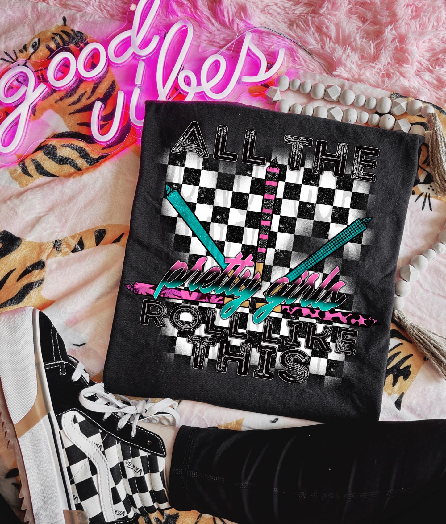 PRETTY GIRLS ROLL CHECKERED PNG DESIGN