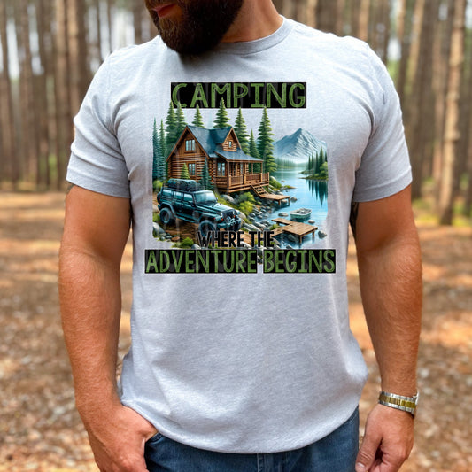 CAMPING WHERE THE ADVENTURE BEGINS PNG DESIGN